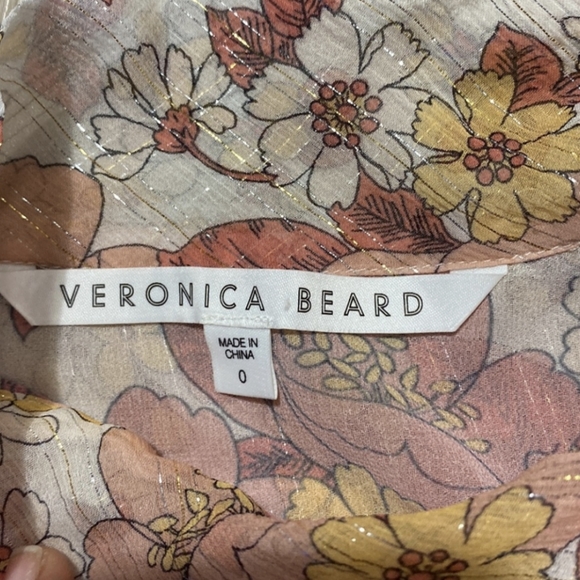 Veronica Beard Dali Melon Metallic Floral Silk Top, size 0 - Picture 7 of 7
